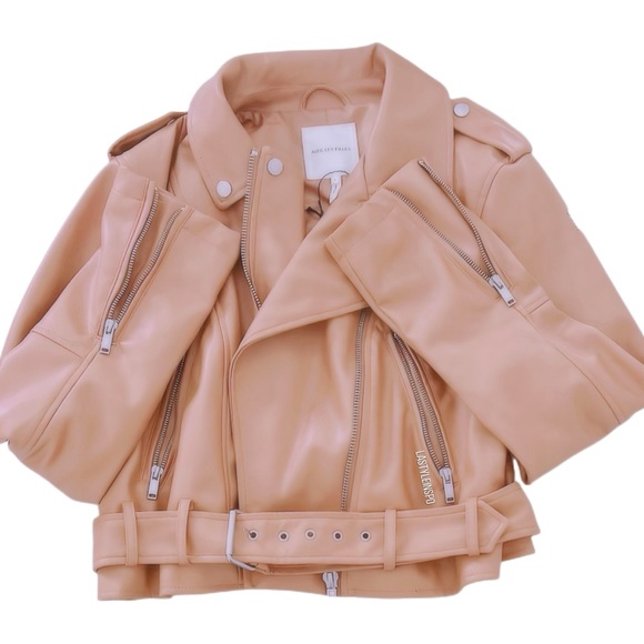 Avec Les Filles Vegan Leather Moto Jacket Camel Tan Size Large - Picture 4 of 5